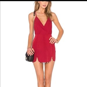 NWT NBD x Revolve little red dress with pearl trim